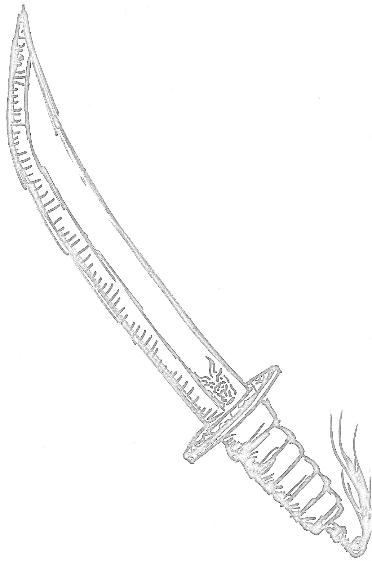 Раскраска Танто из Стандофф с изогнутым клинком и детализированной рукояткой