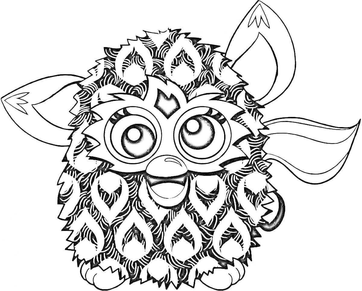 На раскраске изображено: Узоры, Большие глаза, Уши, Мех