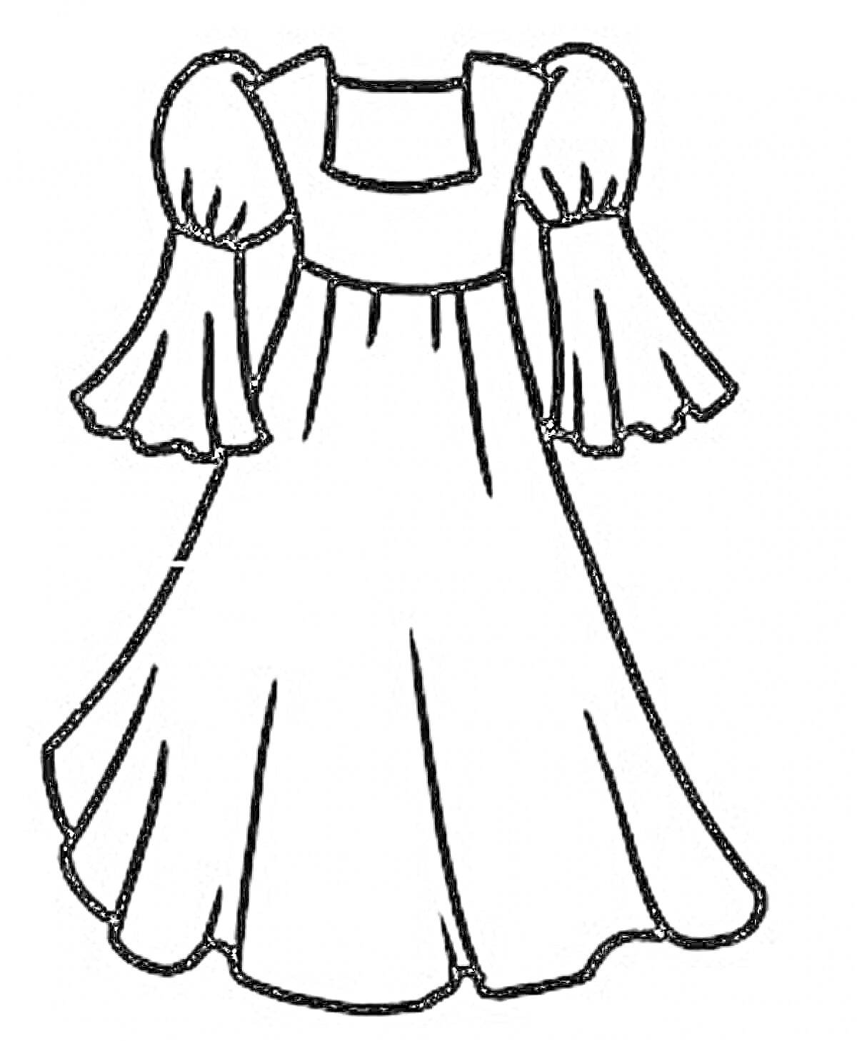 Раскраска Платье с пышными рукавами-фонариками и расширенной юбкой