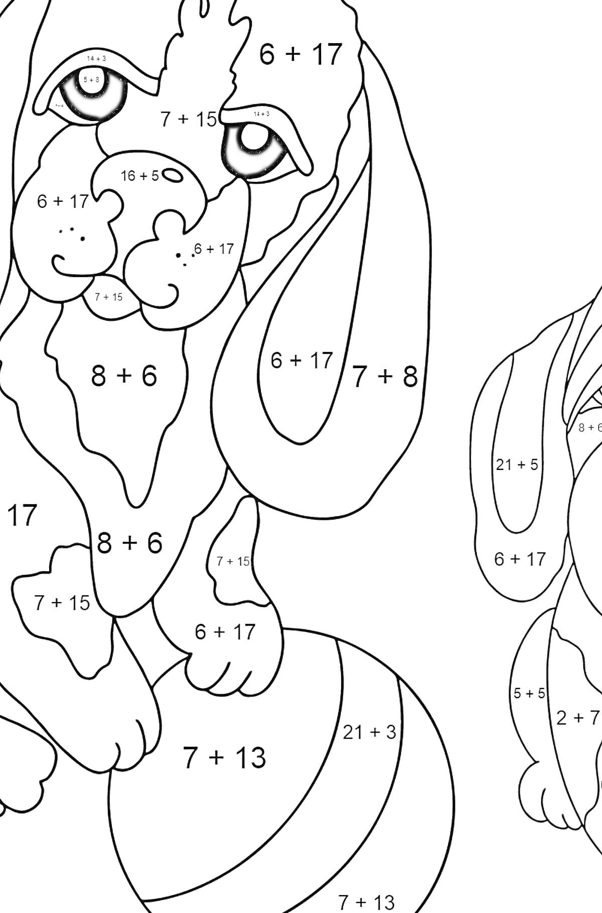 Раскраска Собака с мячом и уравнениями