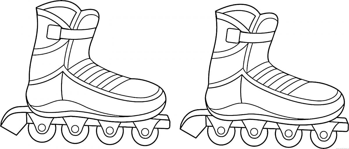 Раскраска Два роликовых конька с ремешками и колесами