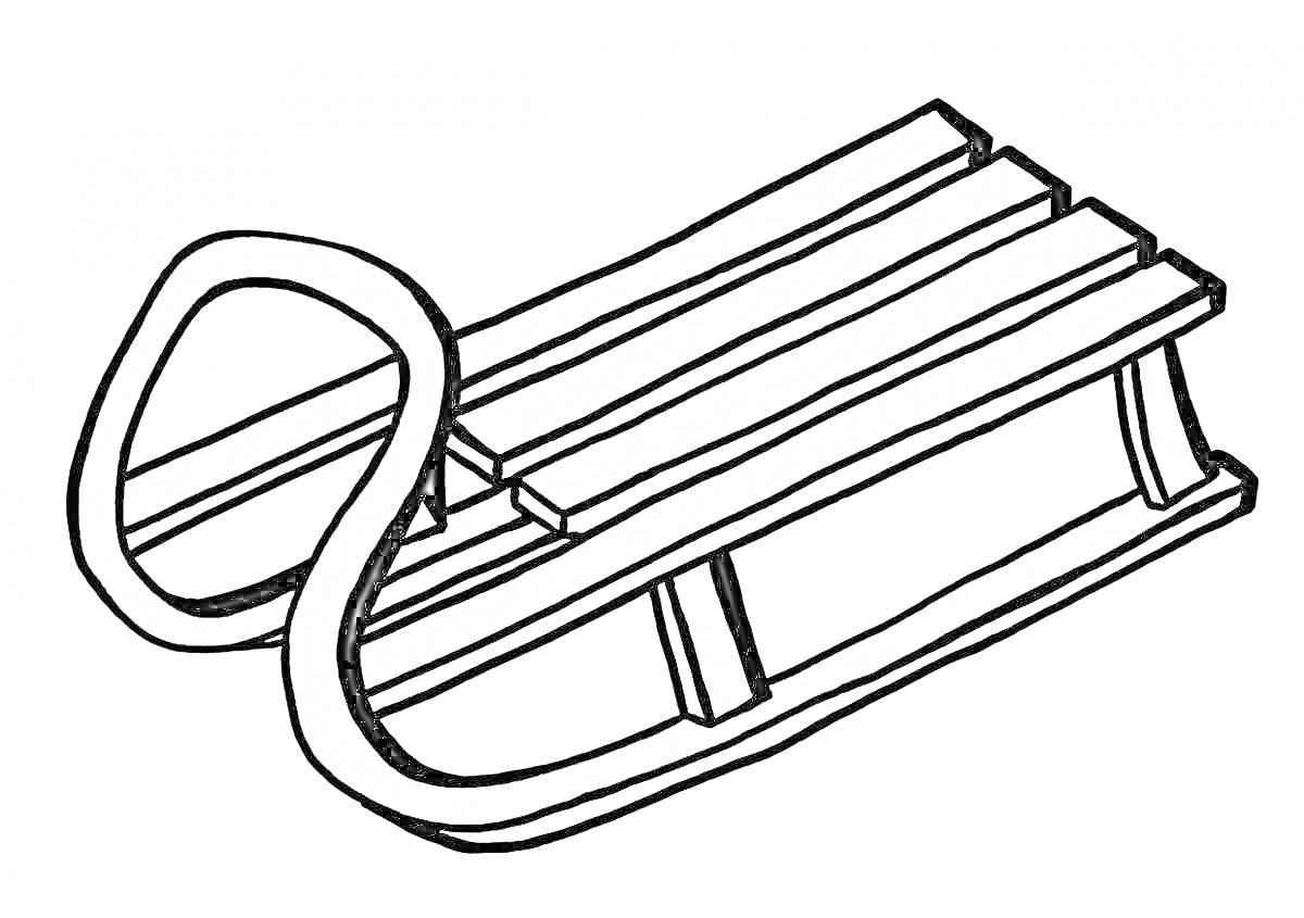 На раскраске изображено: Зима, Снег, Деревянные санки, Ручка, Транспорт, Катание, Зимние развлечения