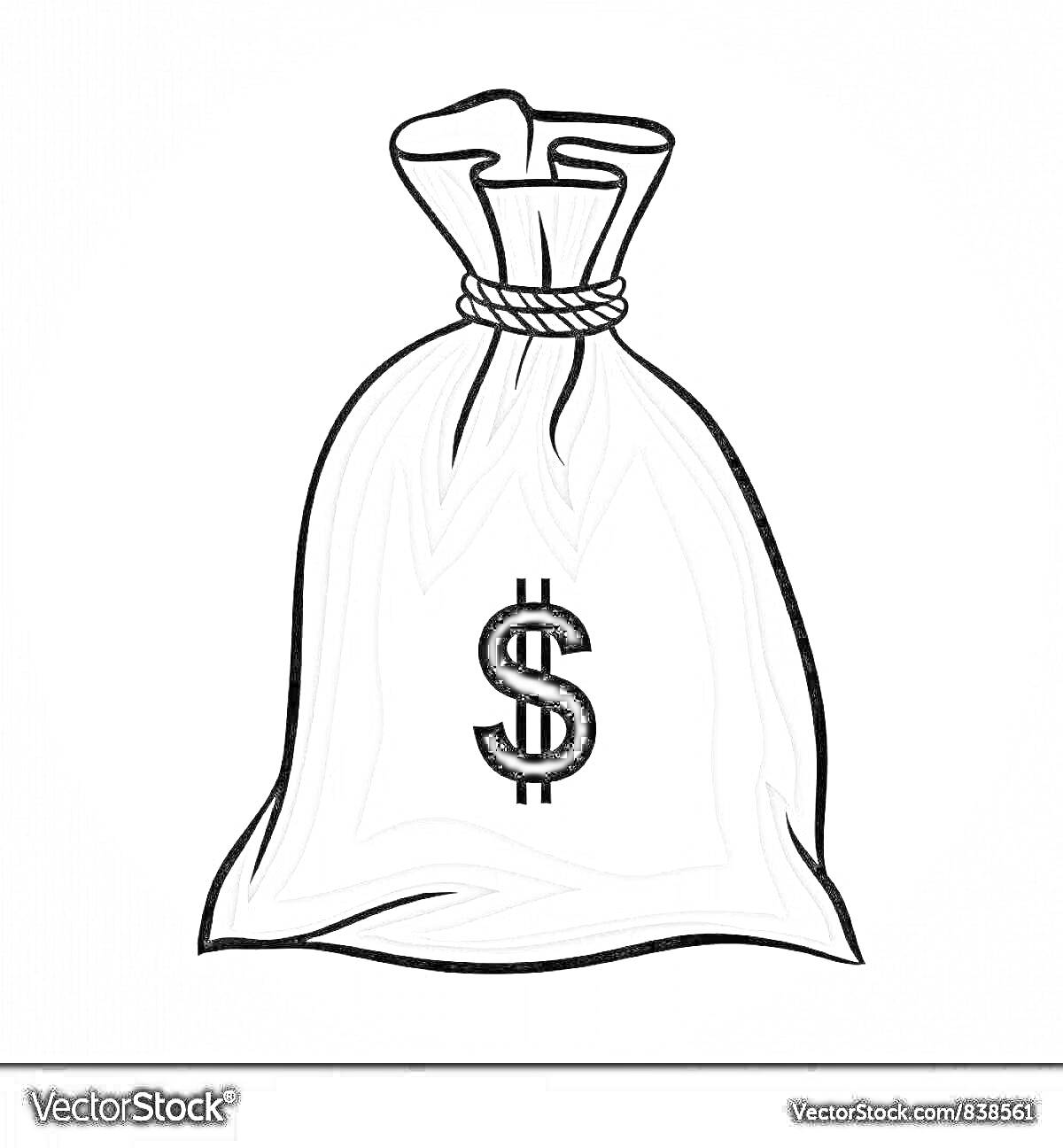 Раскраска Мешок с деньгами с долларовым знаком
