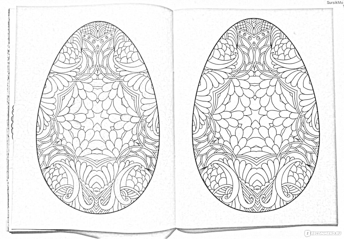 Раскраска Зендудлы в виде яиц с абстрактными узорами и листовыми элементами