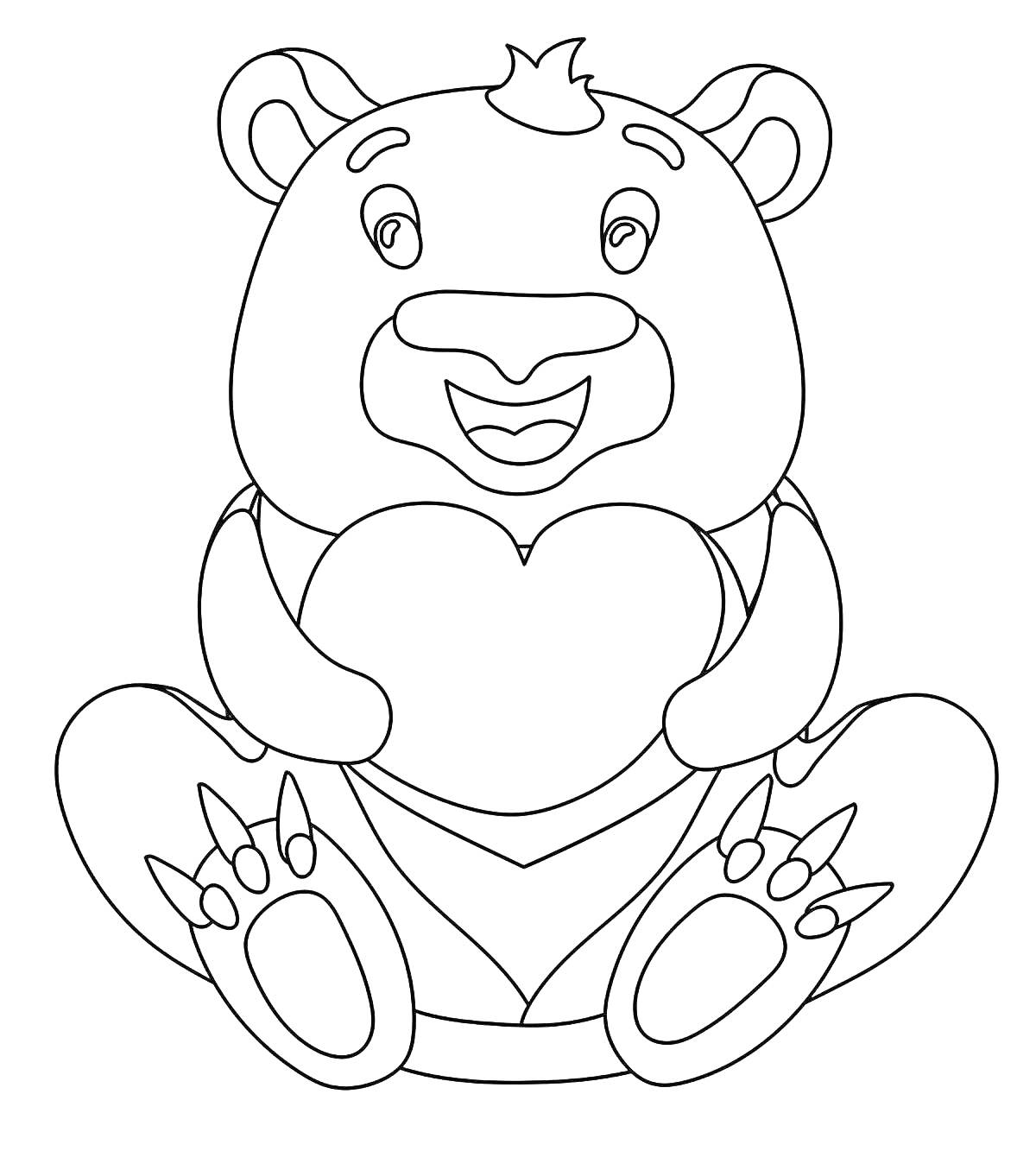 На раскраске изображено: Медведь, Для детей, Сидящий медведь, Когти, Милый медведь