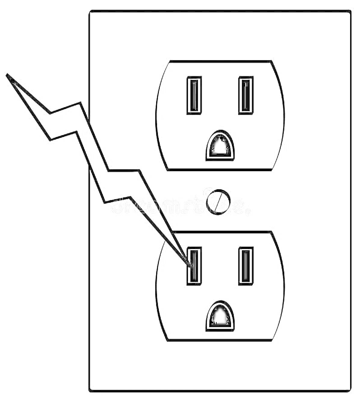 Раскраска Двойная электрическая розетка с молнией