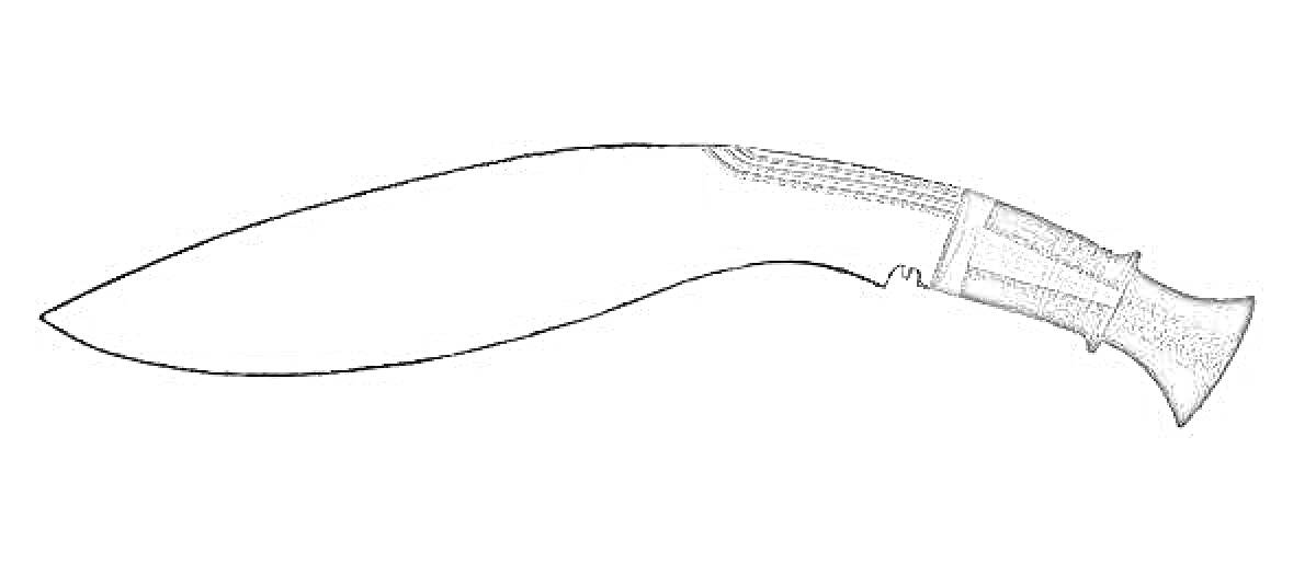 Раскраска Нож кукри со всеми деталями, включая изогнутый клинок и ручку