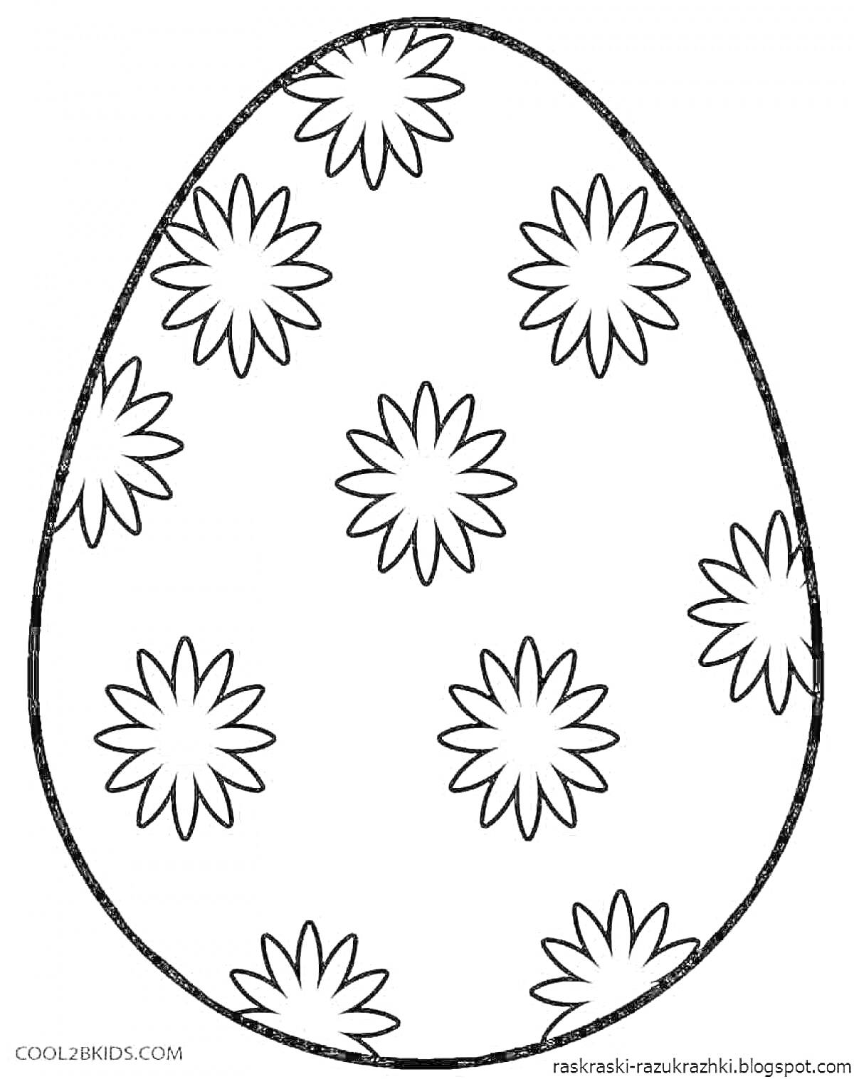 На раскраске изображено: Цветы, Яйца, Пасхальные яйца, Узоры