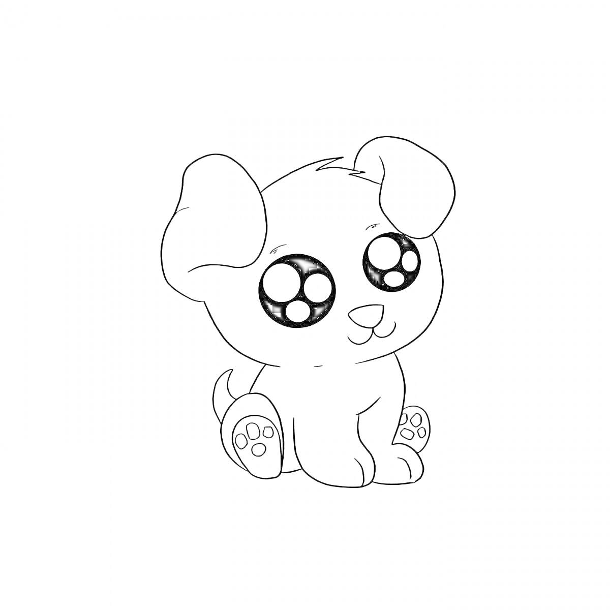 На раскраске изображено: Собака, Большие глаза