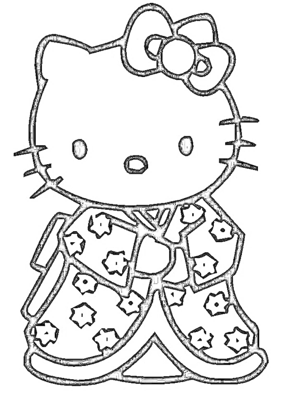 Раскраска Hello Kitty в кимоно с цветочным орнаментом