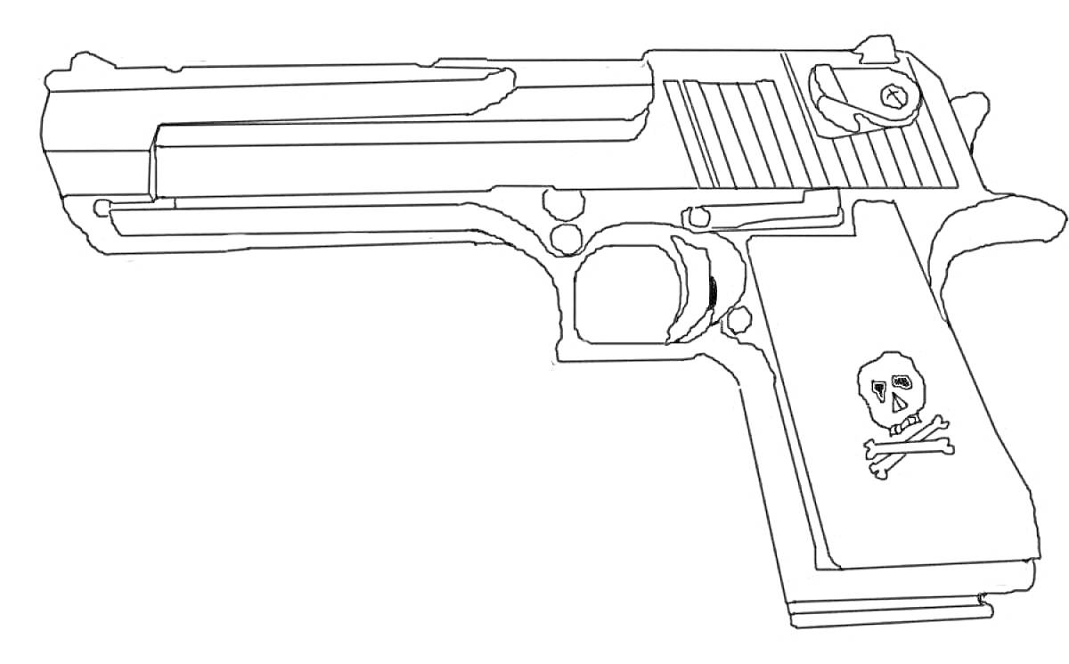 Раскраска Пистолет Desert Eagle с черепом и скрещёнными костями на рукоятке из игры Standoff 2