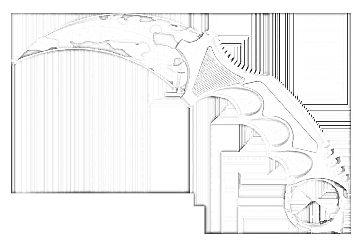На раскраске изображено: Керамбит, Нож, Чёрная рукоять, Изогнутое лезвие, Оружие