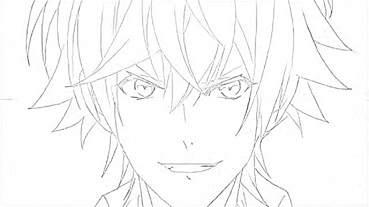 Раскраска Портретный рисунок аниме-персонажа с острыми чертами лица и растрепанными волосами