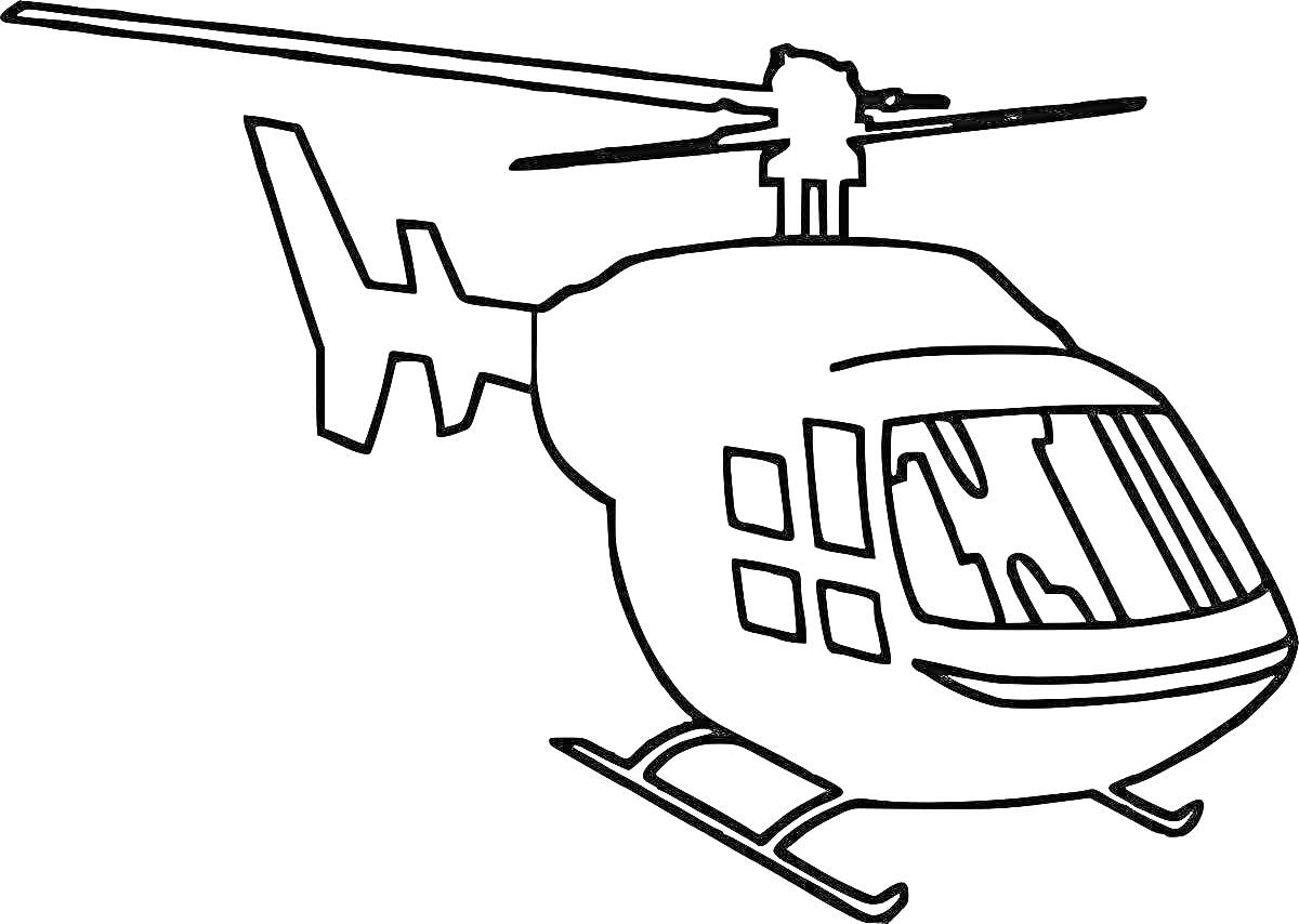 Раскраска Вертолет с кабиной, окнами, лопастями и хвостом
