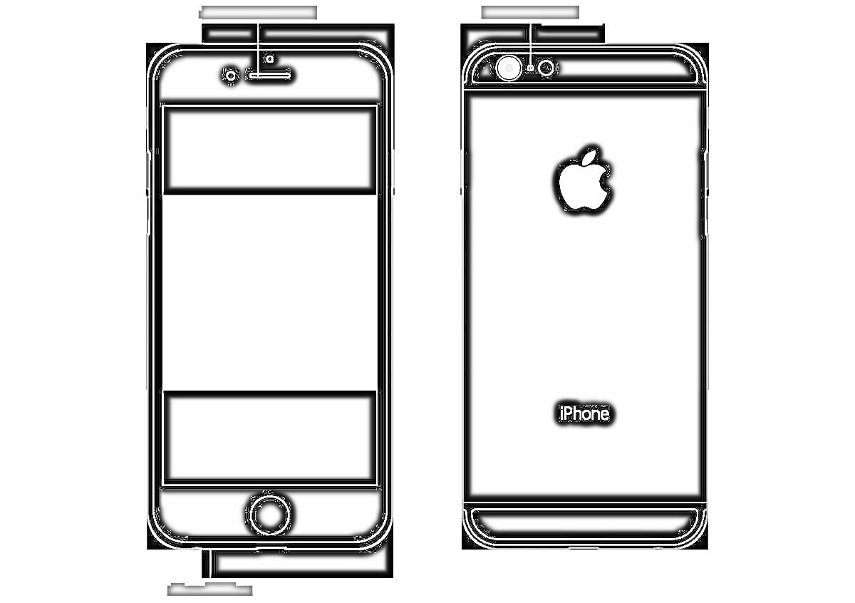 На раскраске изображено: IPhone, Смартфон, Apple, Схема, Экран, Камера, Логотип Apple