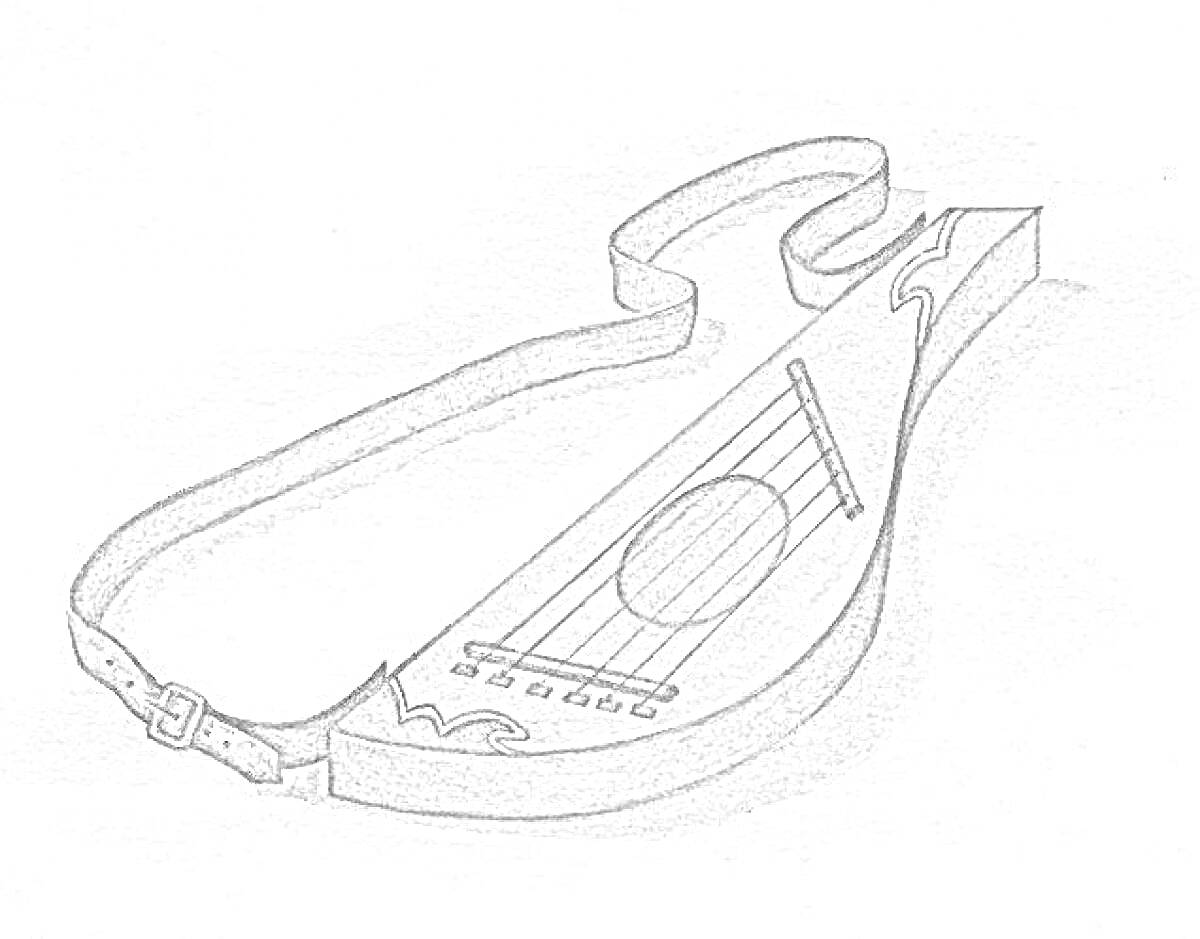 На раскраске изображено: Гусли, Ремень, Струны, Музыкальные инструменты