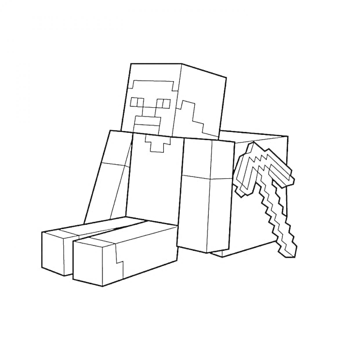 Раскраска Стив сидящий с киркой из Minecraft