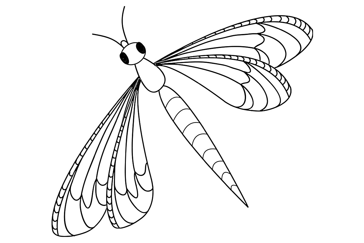 Раскраска Стрекоза с большими крыльями и узорчатым телом