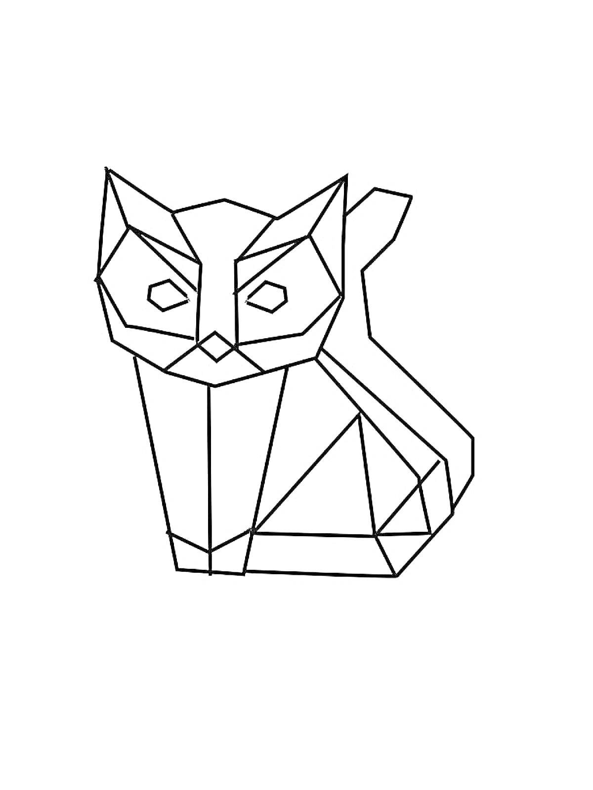 На раскраске изображено: Оригами, Геометрические формы, Животные, Контурные рисунки, Кот
