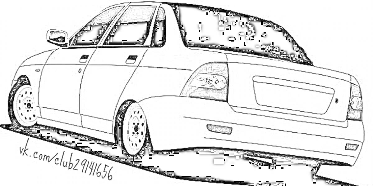 Раскраска Черно-белая раскраска автомобиля ВАЗ-2170 «Приора» угада