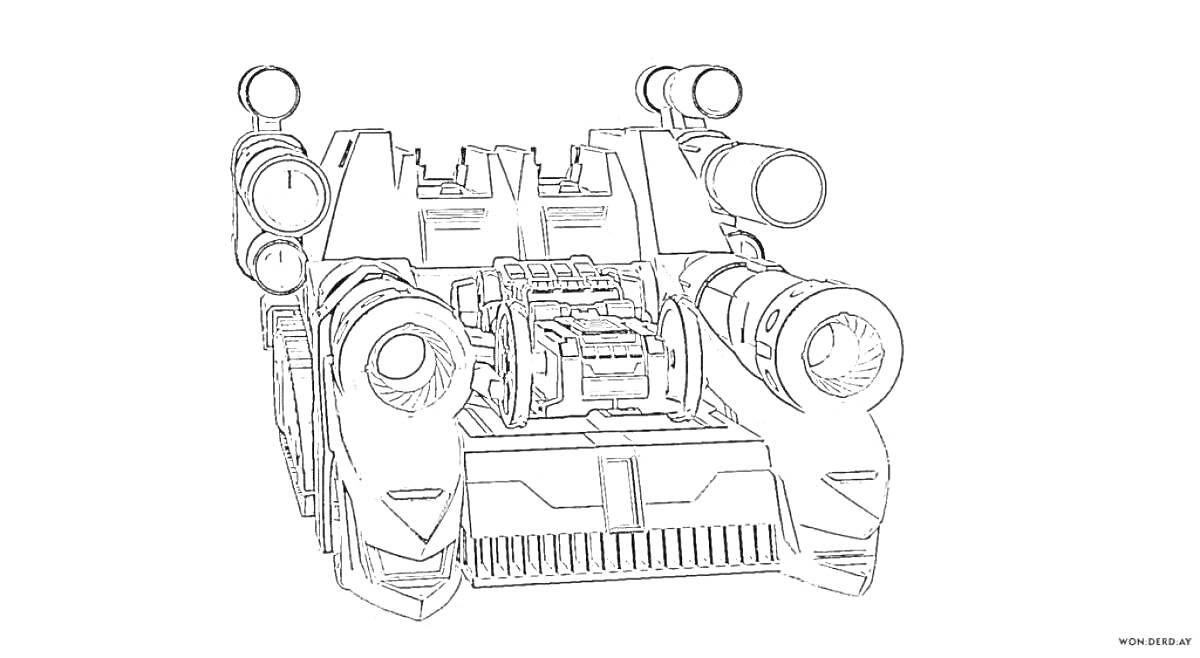 Раскраска Машина Скричер с большими фарами и ракетными установками