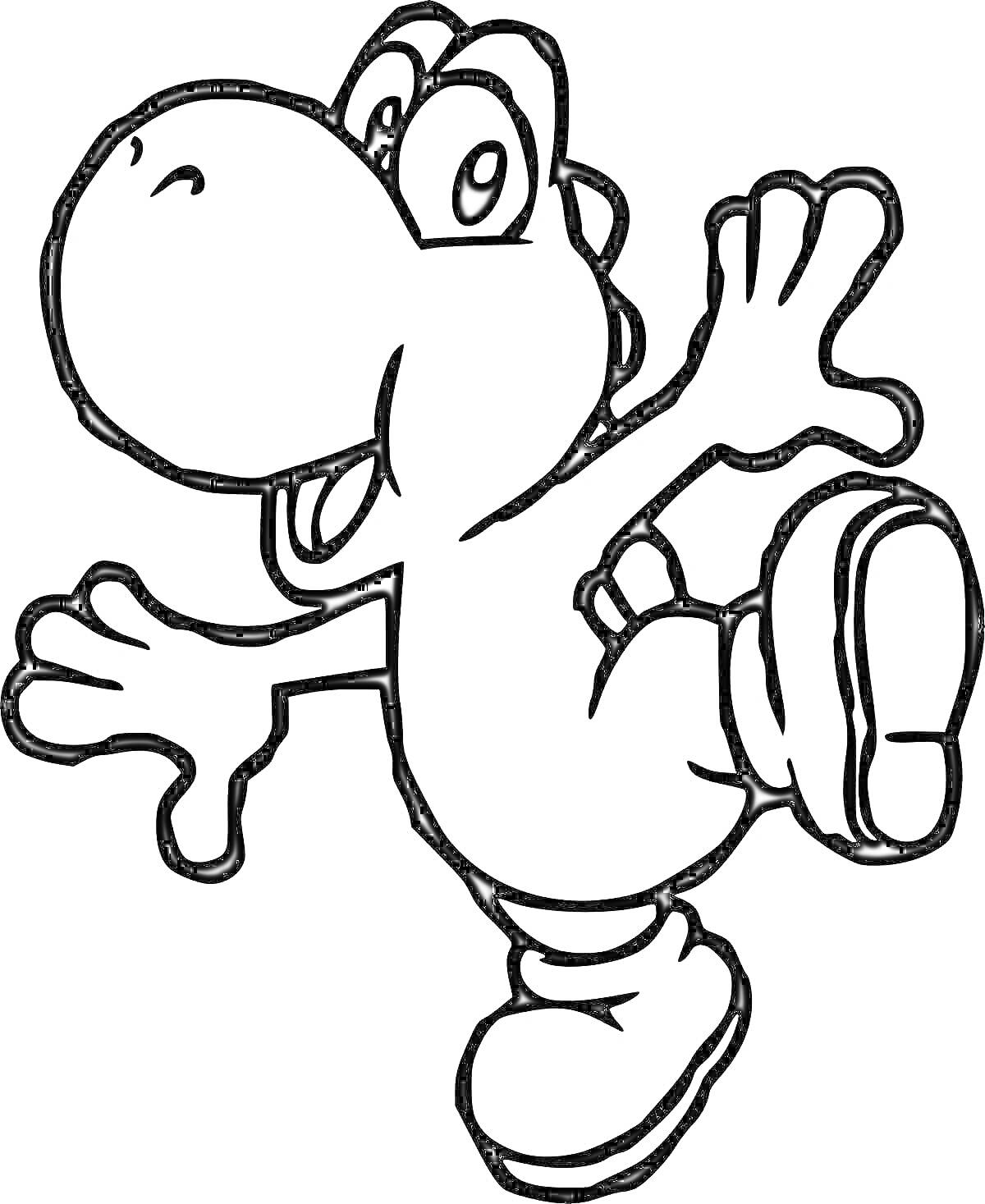На раскраске изображено: Поднятые руки, Мультипликационный персонаж, Прыжки