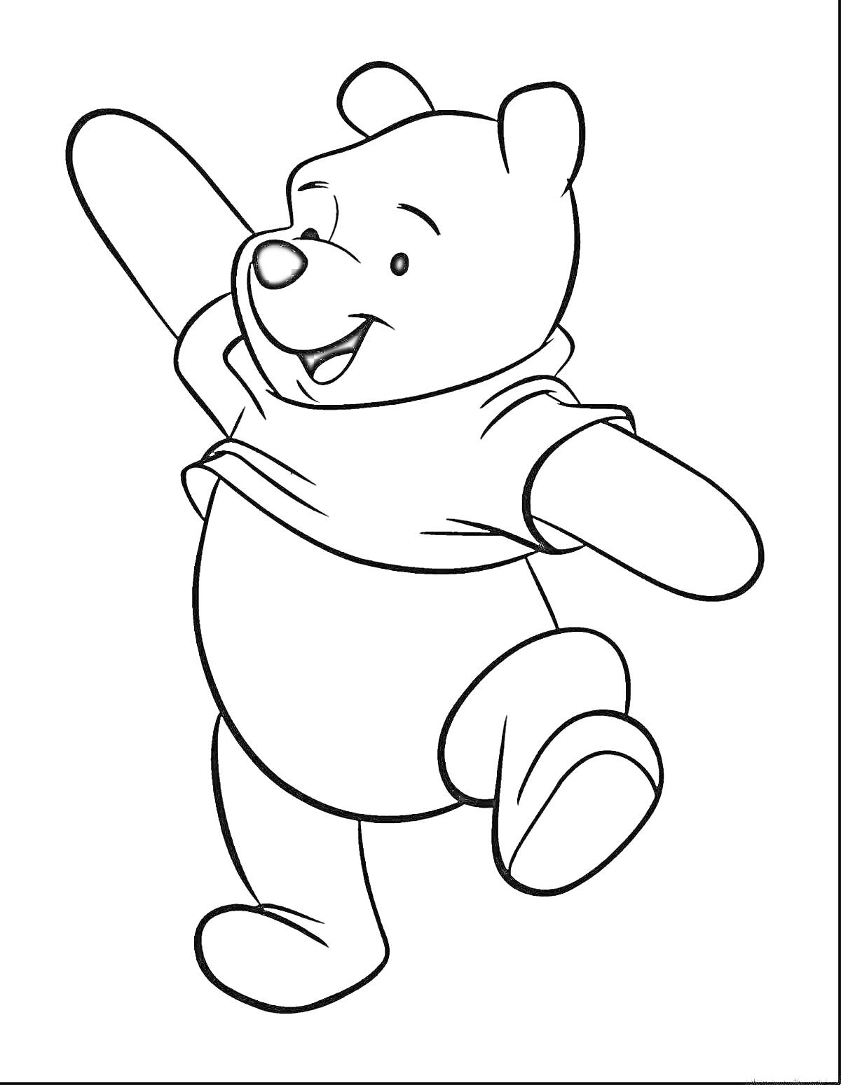 Раскраска Веселый медвежонок в футболке с поднятой лапой