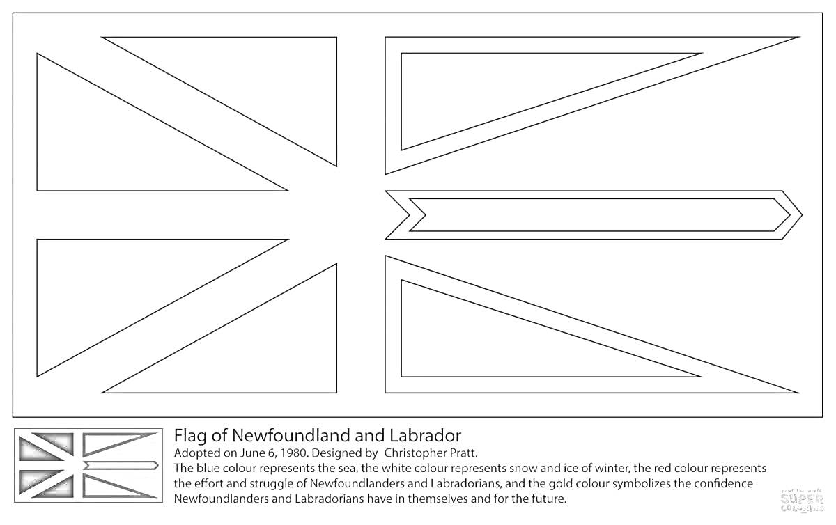 Раскраска Флаг Ньюфаундленда и Лабрадора с описанием символики цветов и значением дизайна