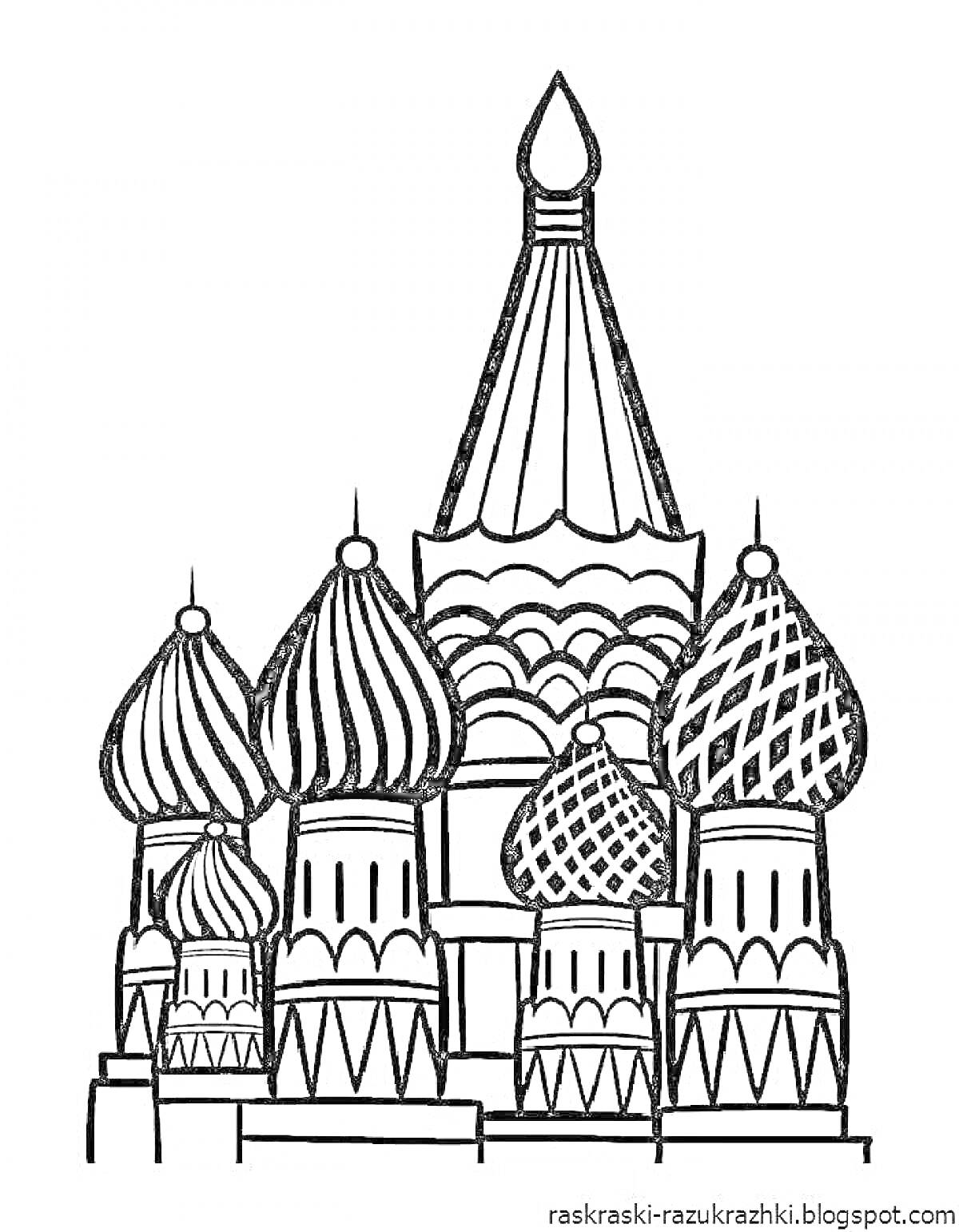 На раскраске изображено: Россия, Москва, Собор, Архитектура, Купола, Церковь