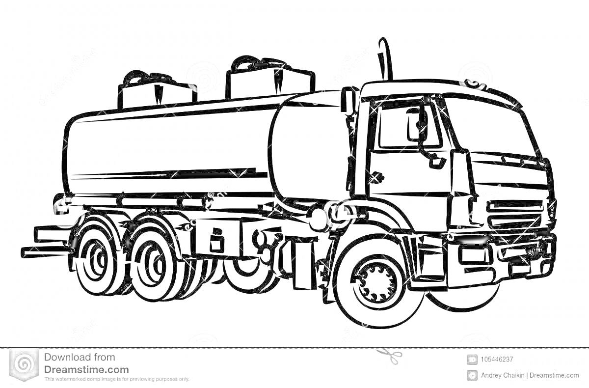 На раскраске изображено: Цистерна, Транспорт, Колёса, Автоцистерна