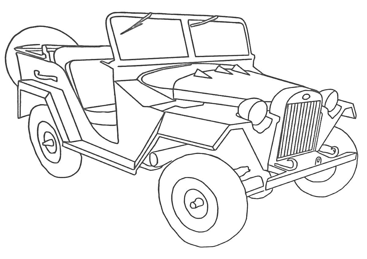 Раскраска Внедорожник ГАЗ с откидным верхом и запасным колесом