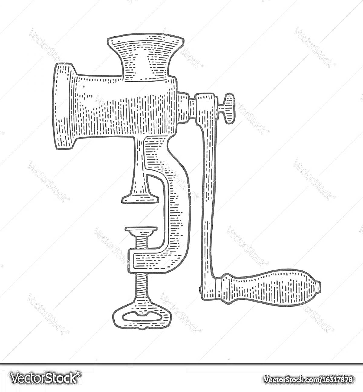 Раскраска Мясорубка с ручным приводом и креплением к столу