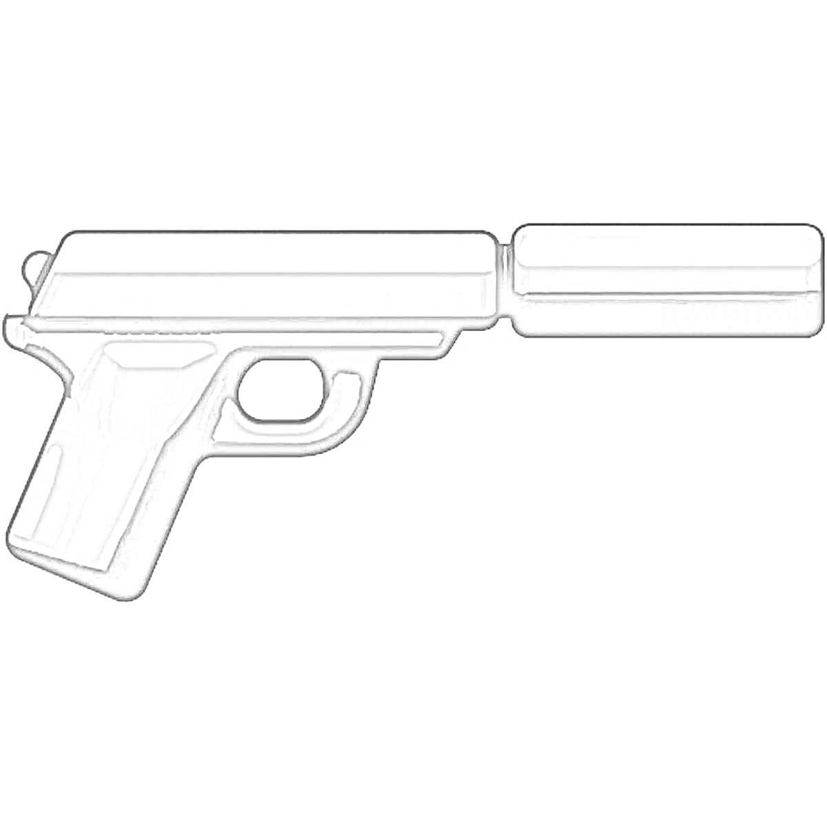 На раскраске изображено: Пистолет, Глушитель, Оружие, ЮСП