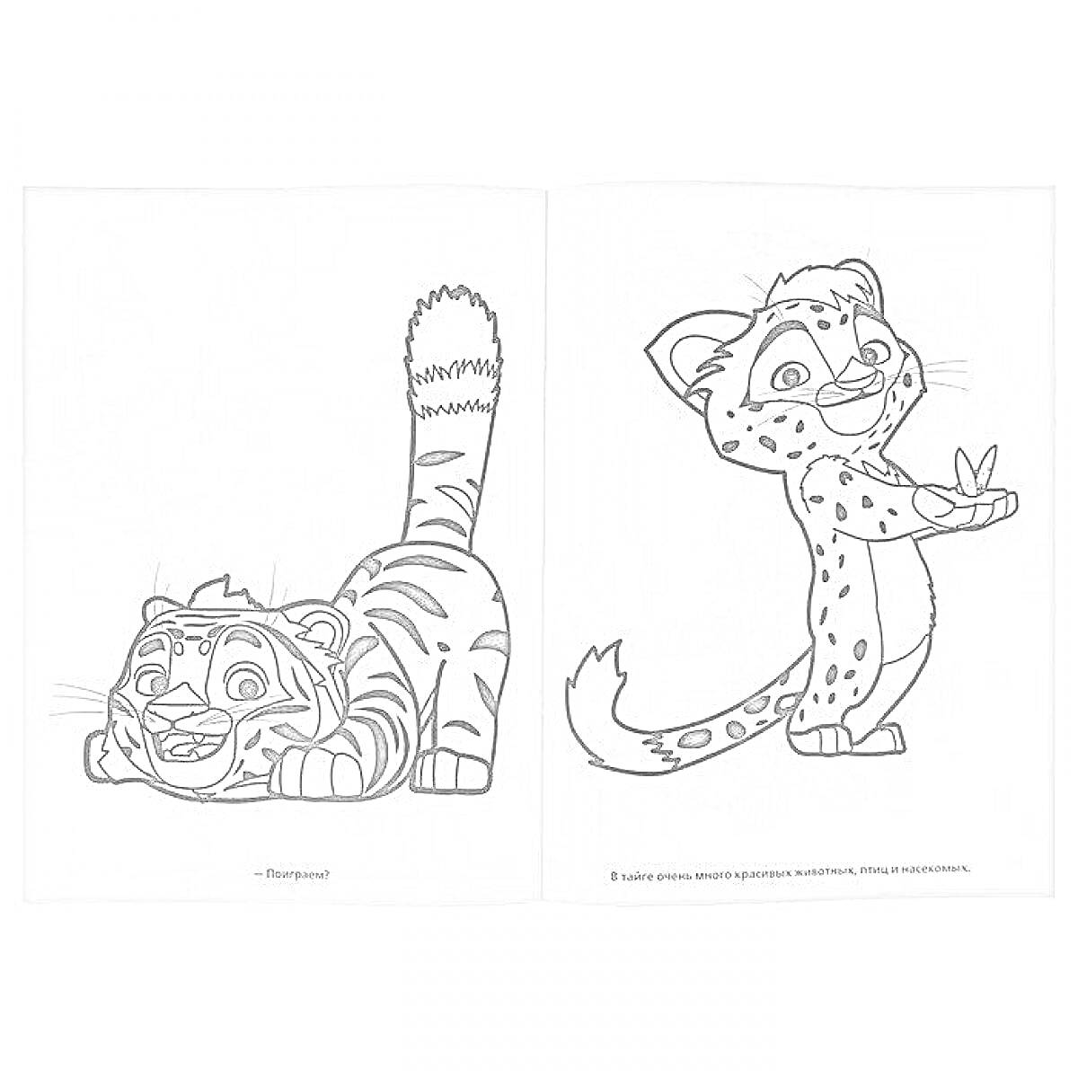 Раскраска Лео и тиг раскраска: тигр и леопард на двух страницах раскраски