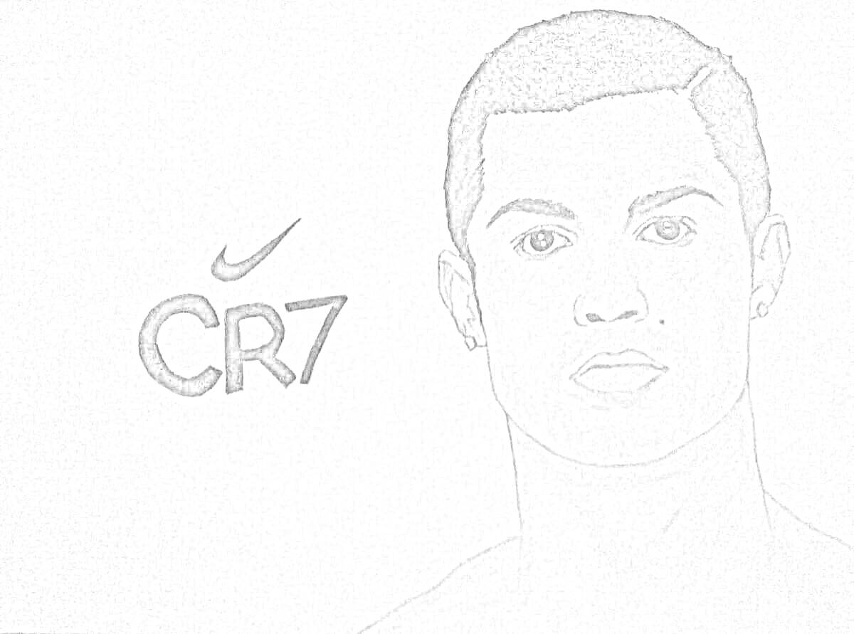 Раскраска Портрет человека рядом с надписью CR7 и логотипом Nike