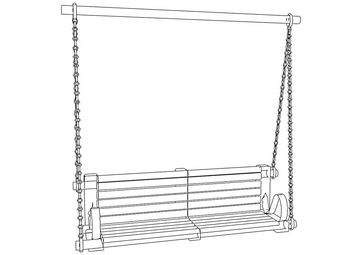 Раскраска Деревянная садовая качель на цепях