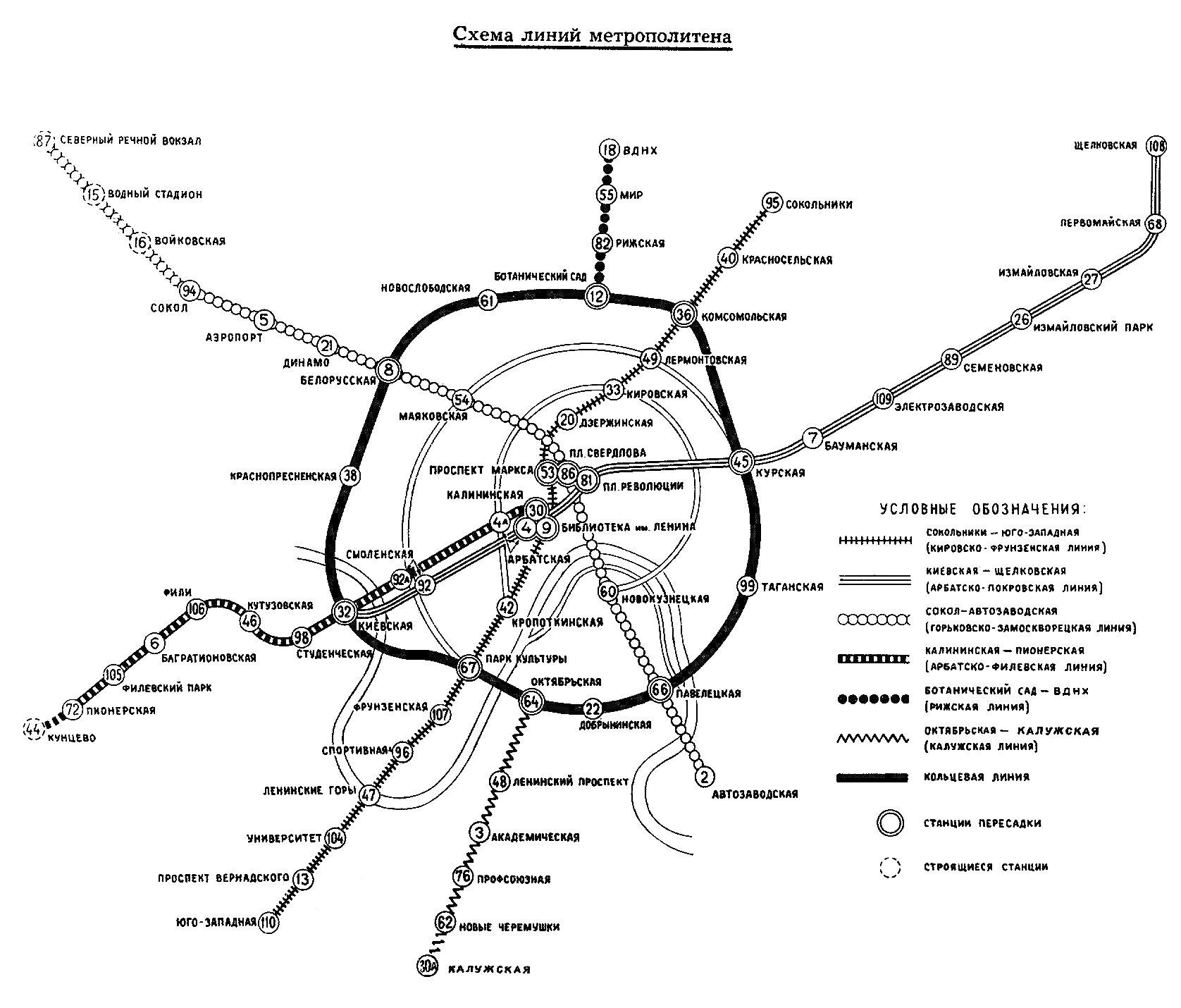 Схема линий московского метрополитена