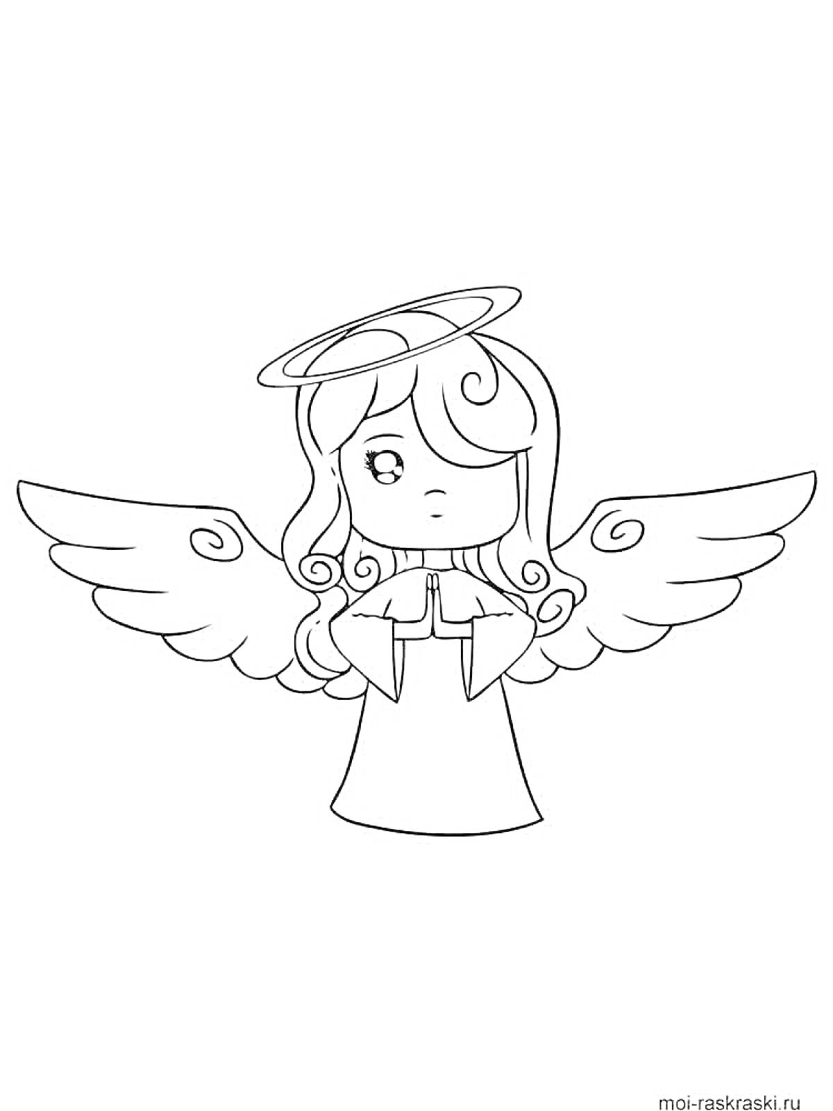 Ангел с нимбом, крыльями и молящимися руками