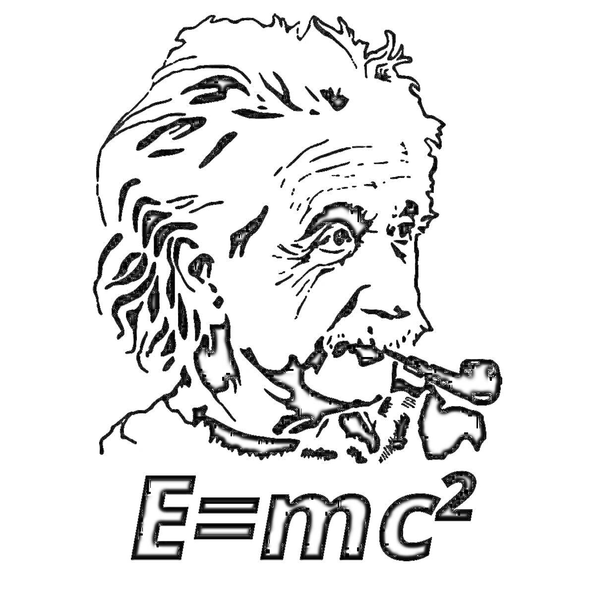 Эйнштейн с трубкой и формулой E=mc^2