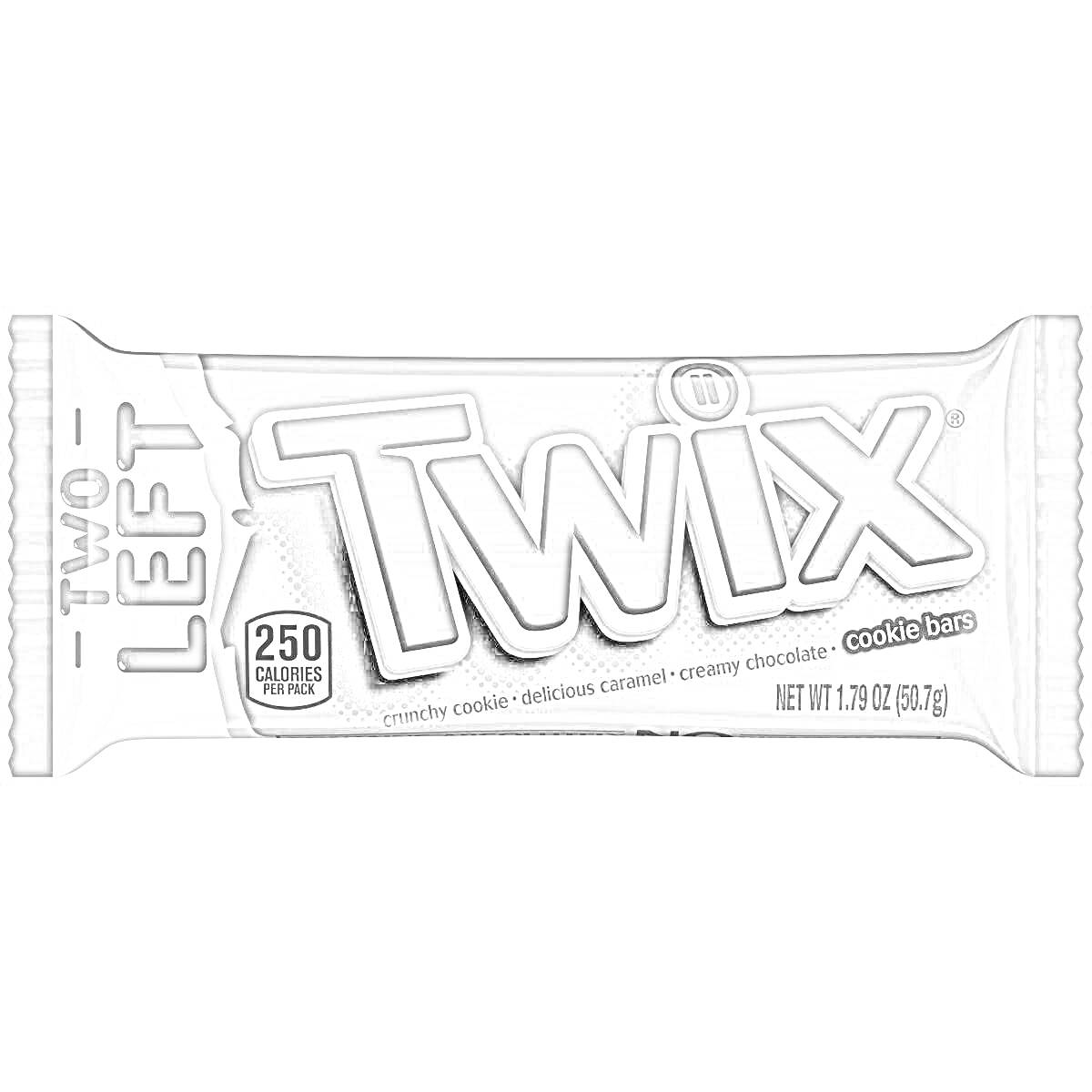 На раскраске изображено: Twix, Батончик, Обертка, Шоколад, Печенье, Сладости