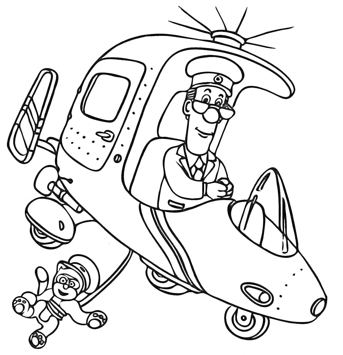 На раскраске изображено: Транспорт будущего, Пилот, Будущее, Летательный аппарат