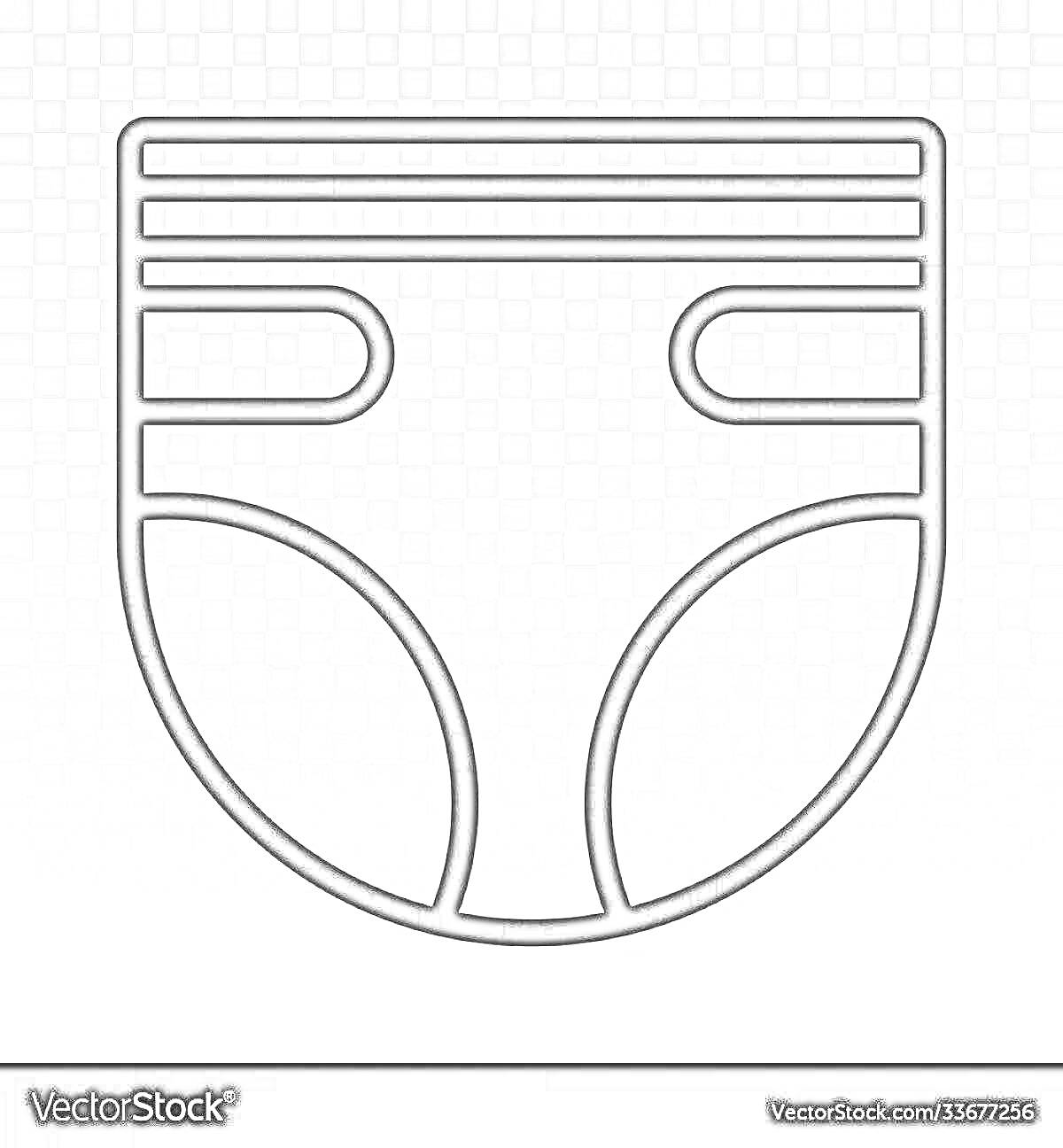 Раскраска подгузник с двумя полосками, горизонтальные линии сверху, квадратный принт