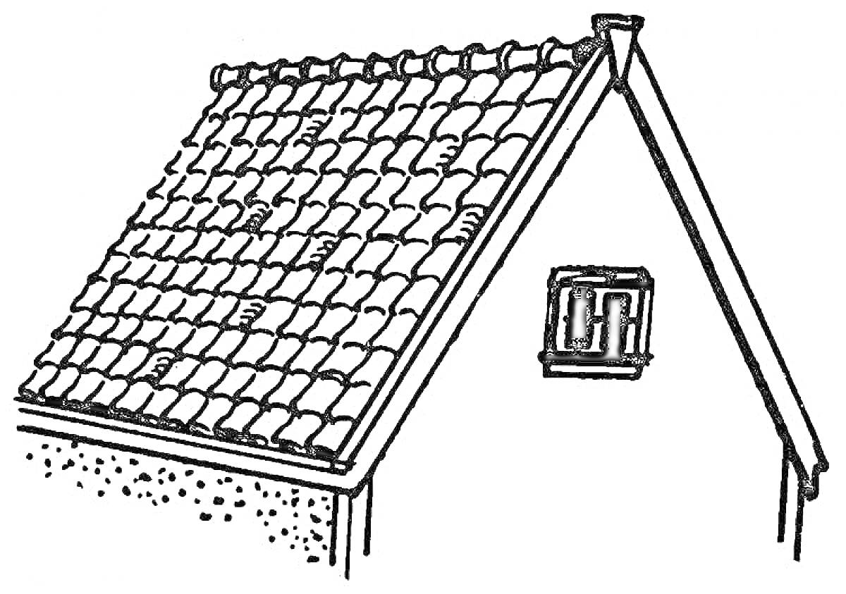 На раскраске изображено: Крыша, Черепица, Дом, Стена