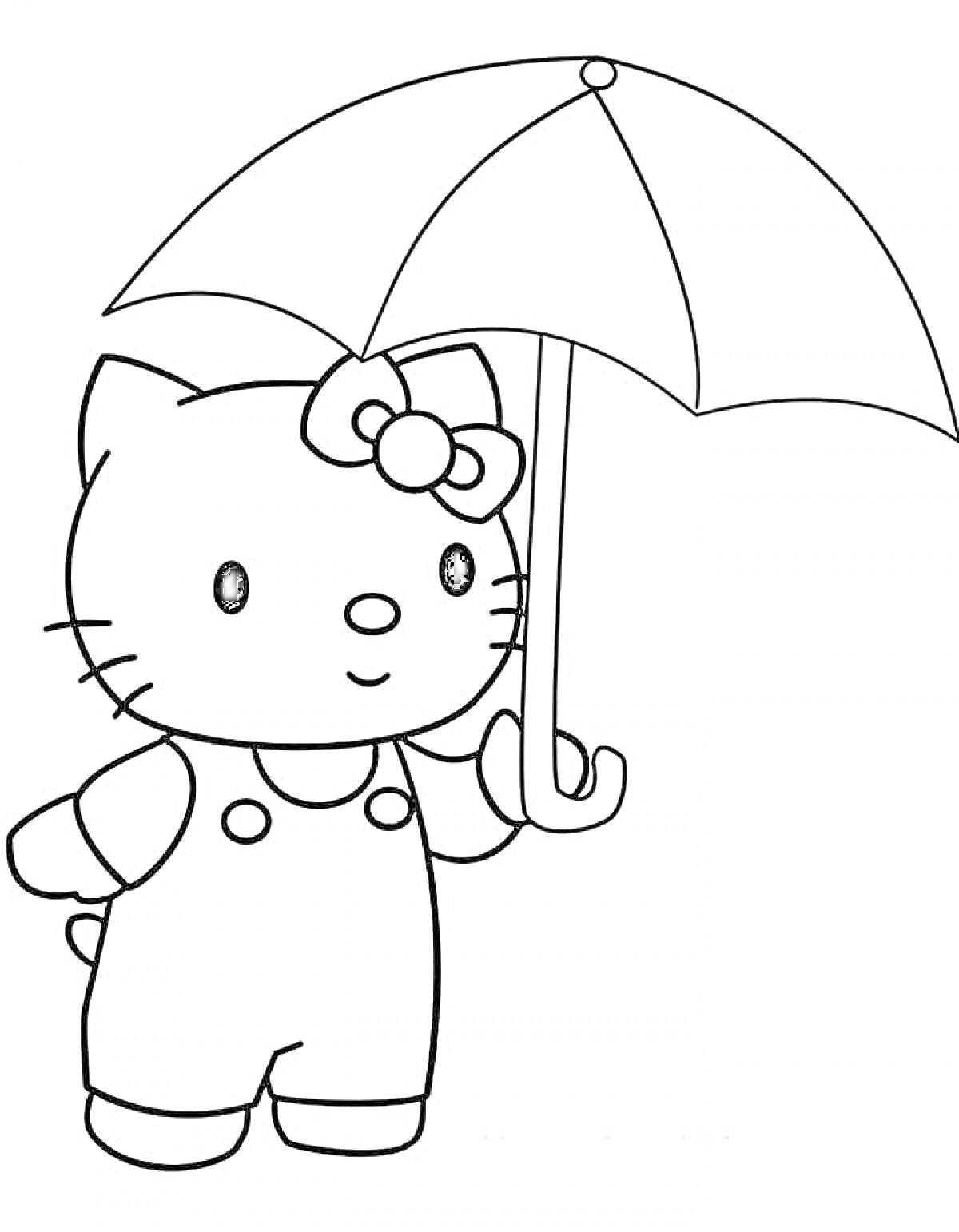Раскраска Котенок с бантом и зонтиком