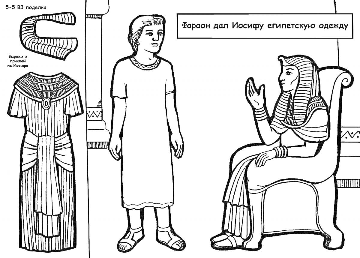 Раскраска Иосиф получает египетскую одежду от фараона и показывает её -