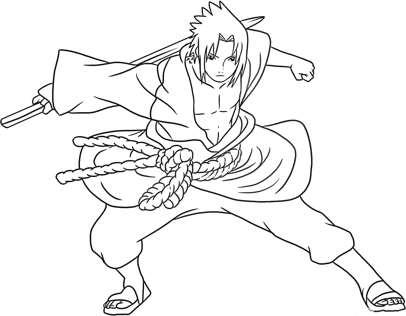 Раскраска Воин из Наруто в атакующей позе с мечом за спиной