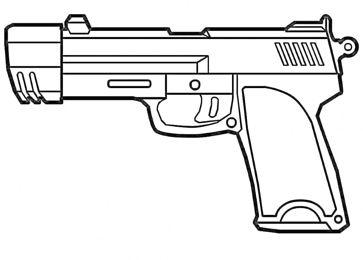 На раскраске изображено: Пистолет, Оружие, Chicken gun, Для мальчиков, Контурные рисунки