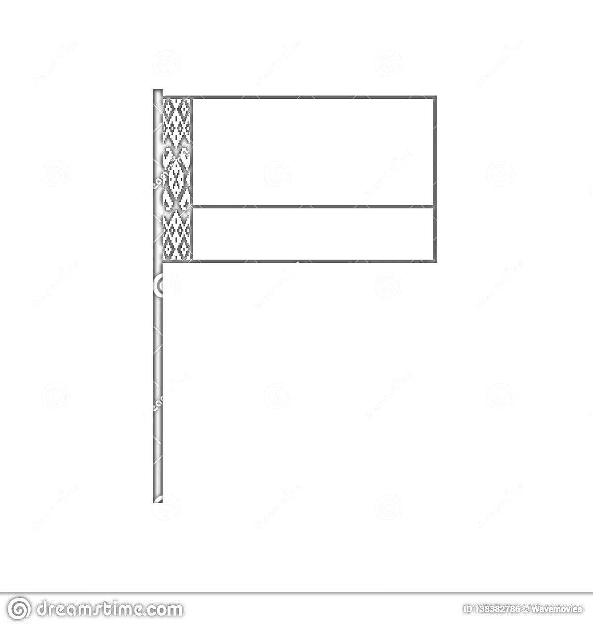 Раскраска Раскраска с изображением белорусского флага, состоящего из двух горизонтальных полос и национального орнамента возле древка