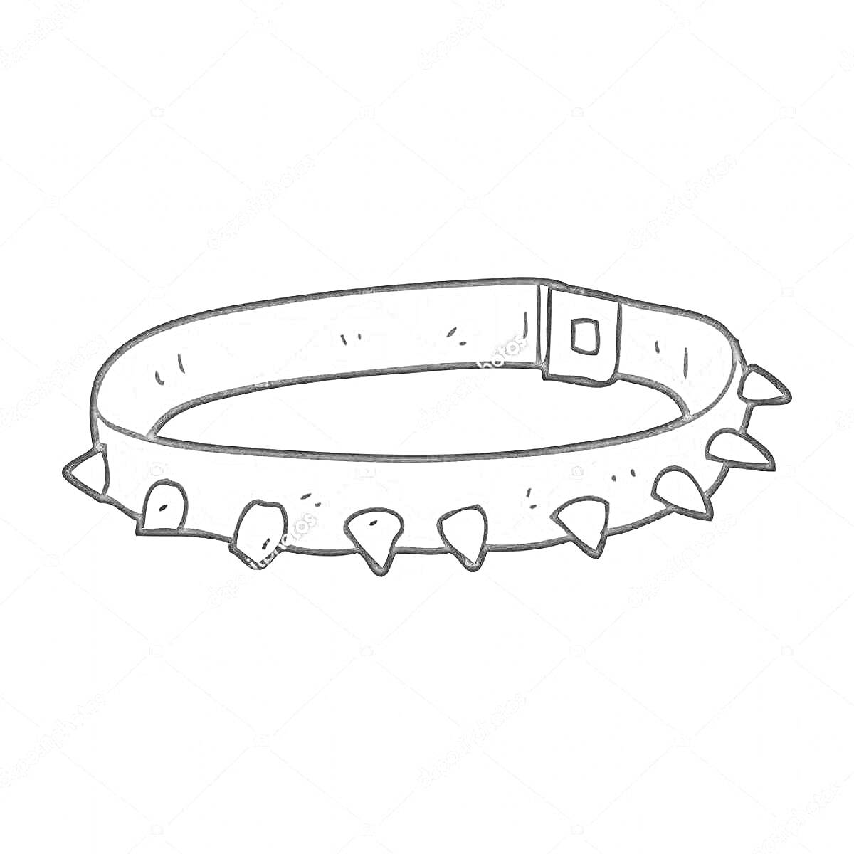 На раскраске изображено: Ошейник, Шипы, Аксессуар, Собака, Металл, Защита