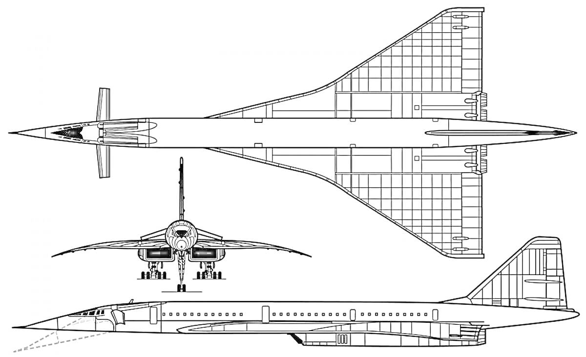 На раскраске изображено: Ту-144, Схема, Авиация